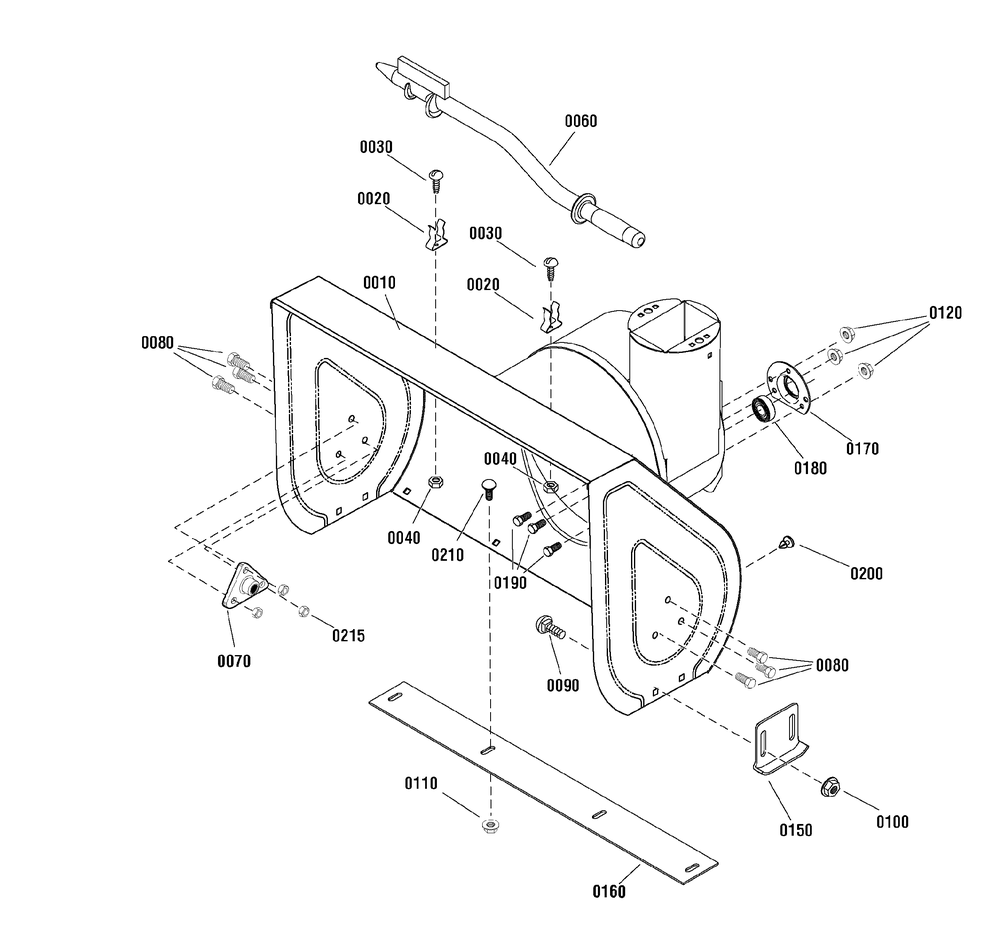 Auger Housing Group Diagram and Parts List for 1696050-LP25936-726E 2011 Briggs and Stratton Snow Blower